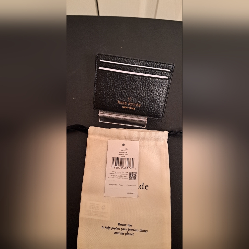 Kate Spade Black Leather Card Holder NWT, 4 exterior card slots